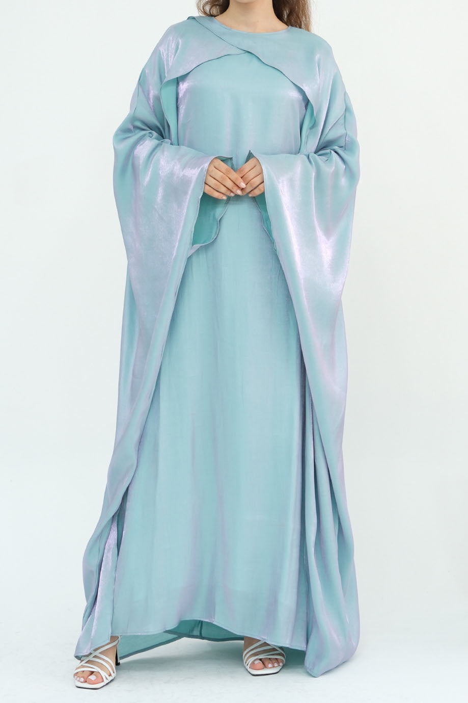 Solenne Pearl-Sheen Elegant Two-Piece Abaya 1028 – Aqua Mint