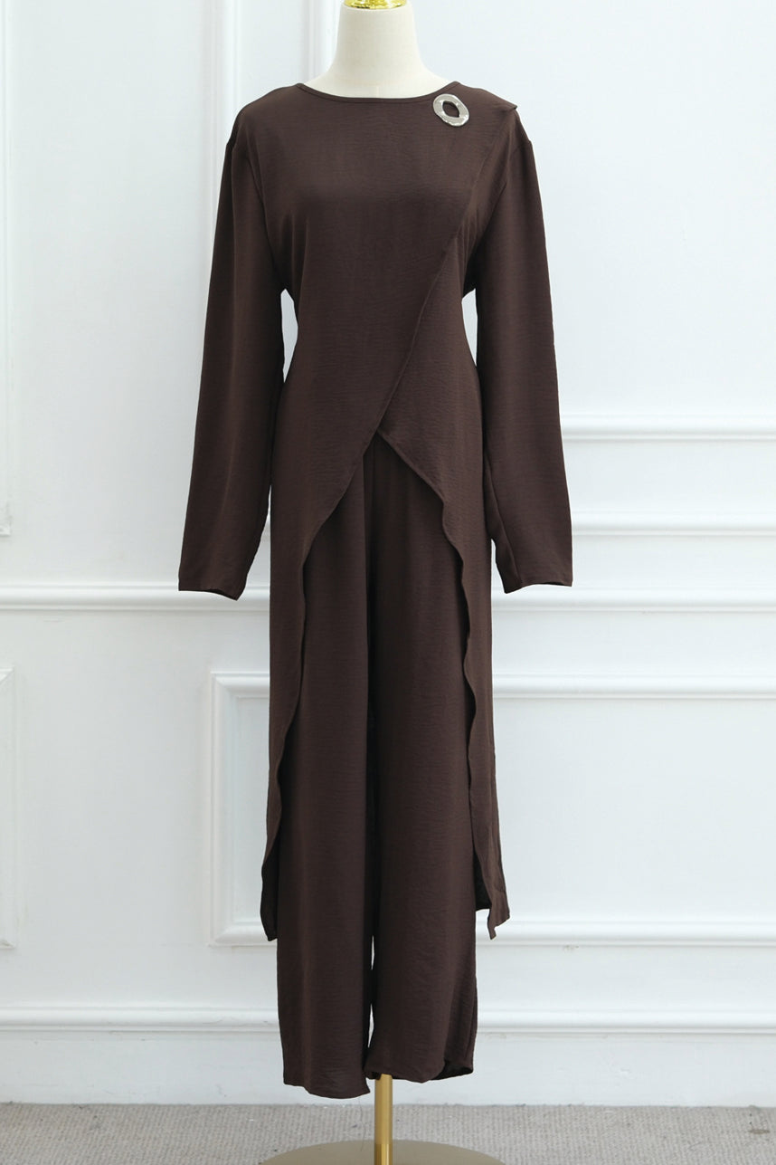 Elowen Elegant Draped Modest Ensemble 1103 – Coffee