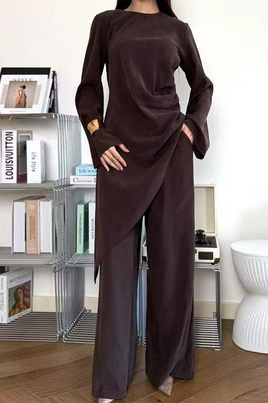 Solaya Draped Asymmetrical Modest Ensemble 1105 – Coffee