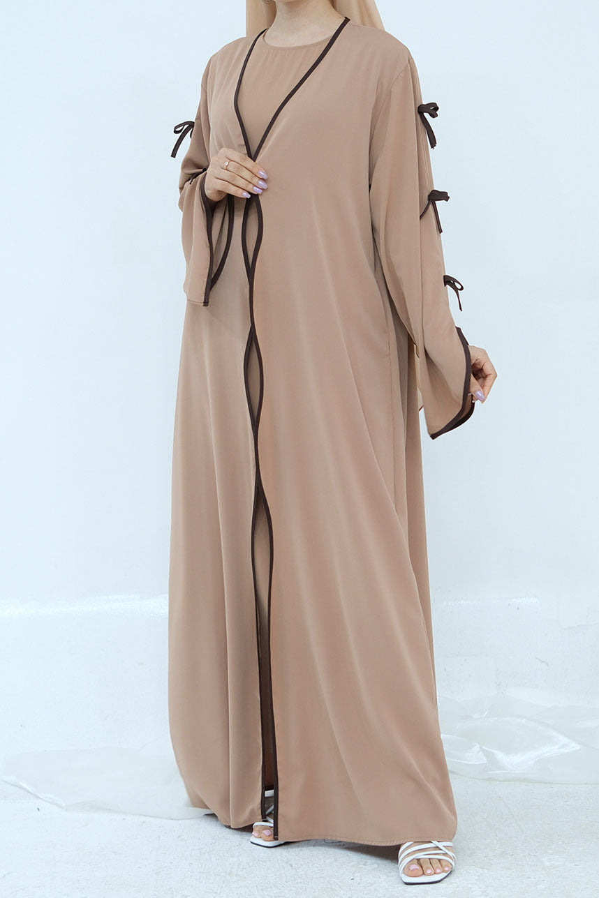 Yasira Nida Elegant Bow-Tie Open Abaya 962 - Khaki