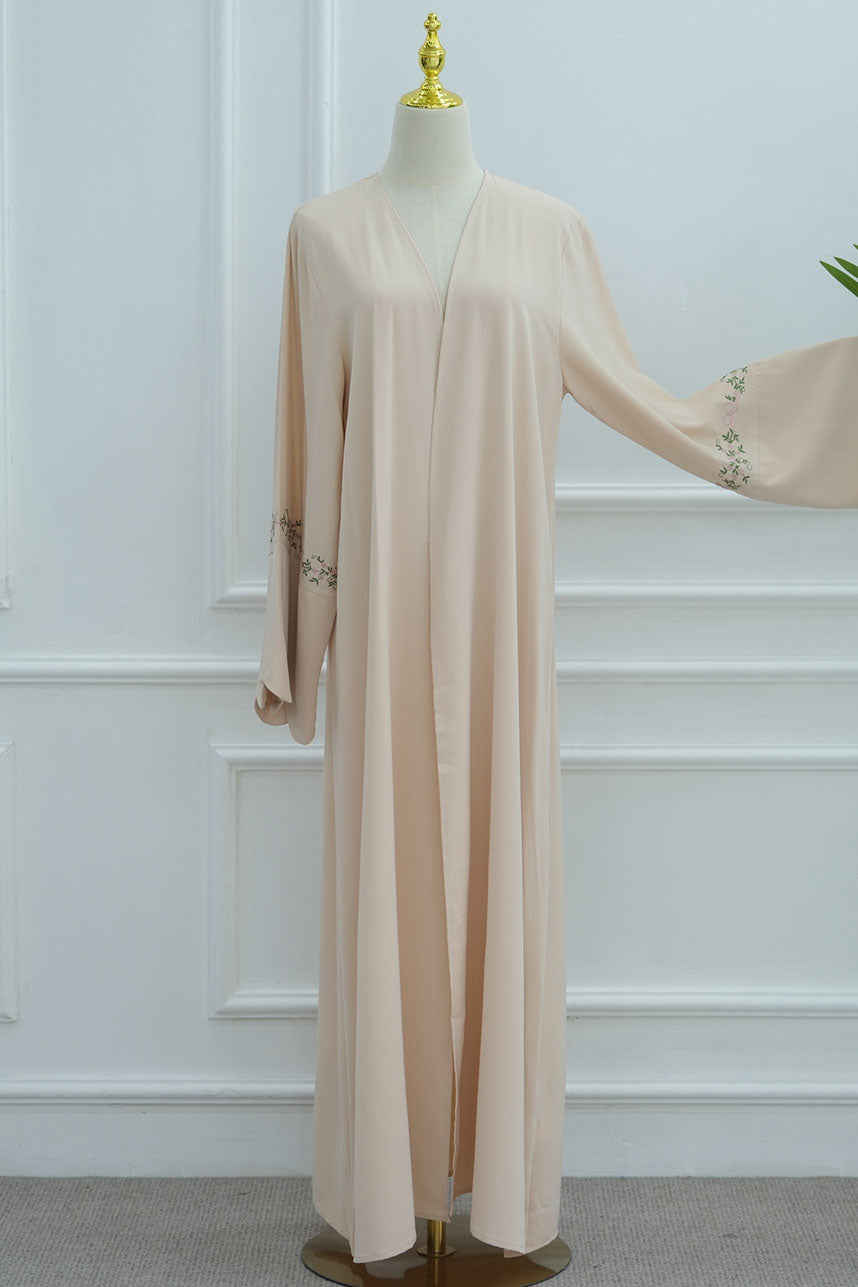 Aurora Floral-Embroidered Elegant Open Abaya  1068 – Beige