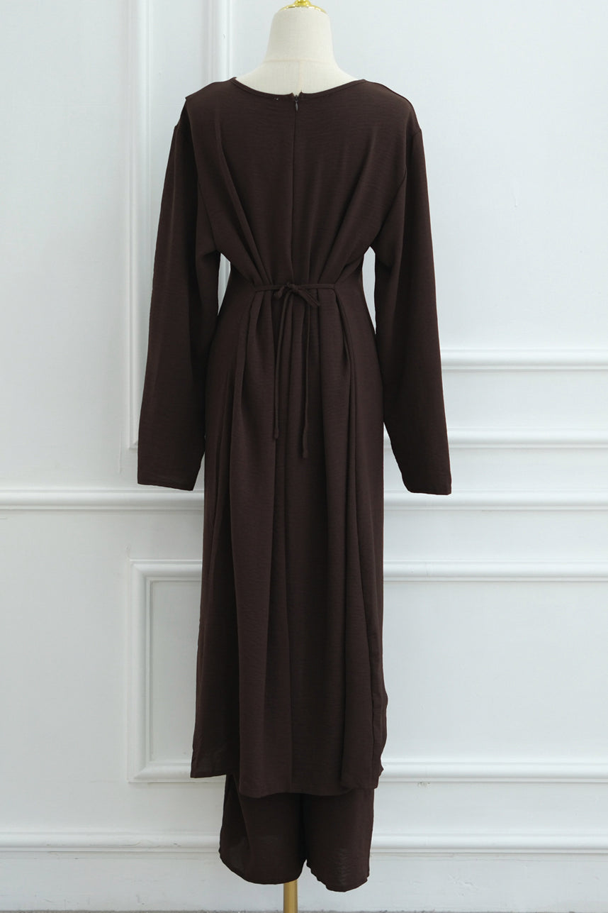 Elowen Elegant Draped Modest Ensemble 1103 – Coffee