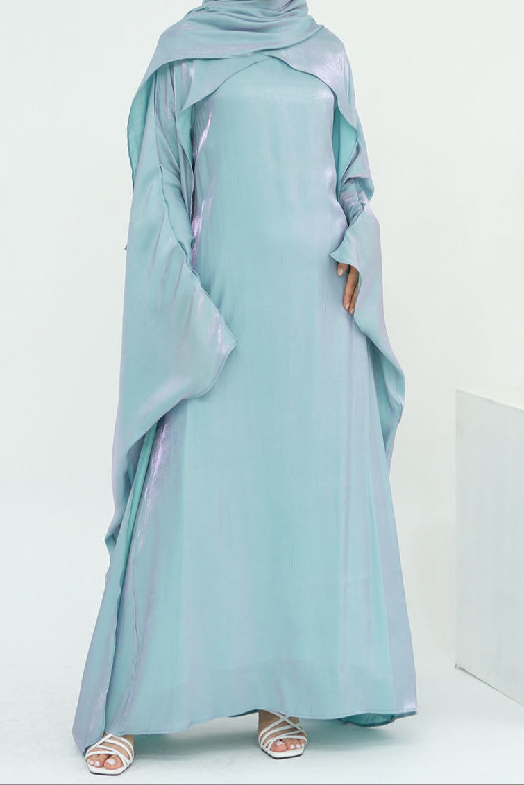 Solenne Pearl-Sheen Elegant Two-Piece Abaya 1028 – Aqua Mint