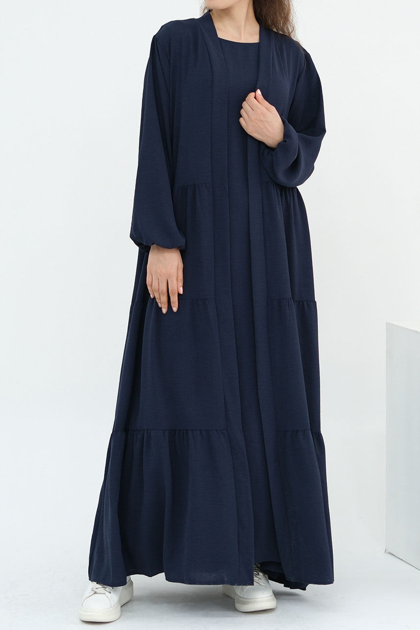 Edenveil Open Abaya & Sleeveless Dress Set 1018 – Midnight Navy