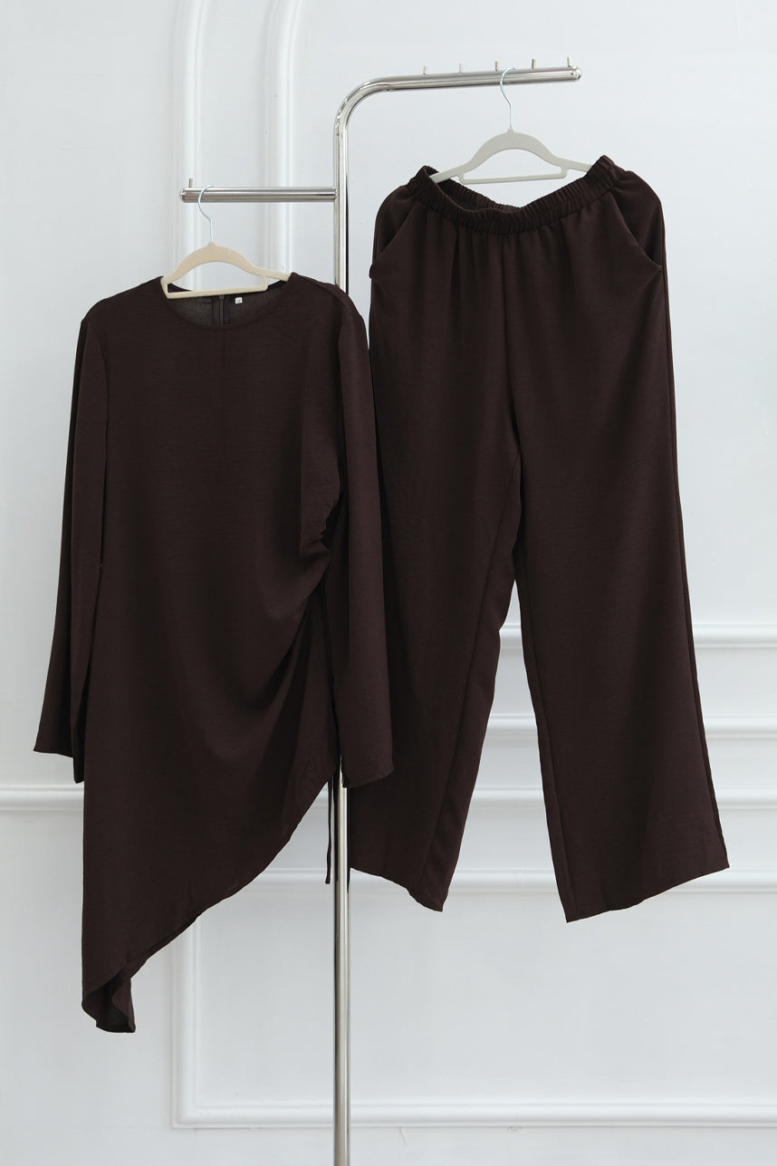 Solaya Draped Asymmetrical Modest Ensemble 1105 – Coffee