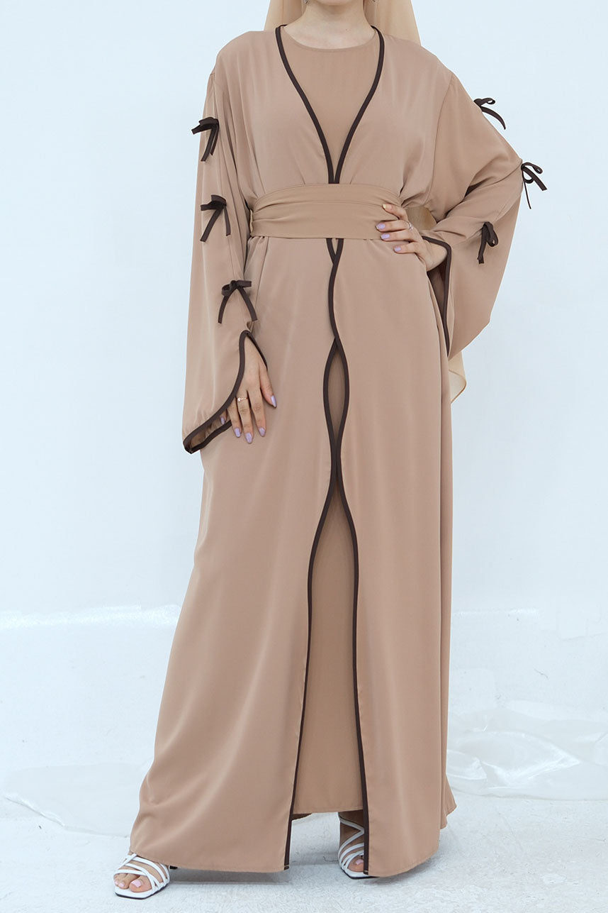 Yasira Nida Elegant Bow-Tie Open Abaya 962 - Khaki