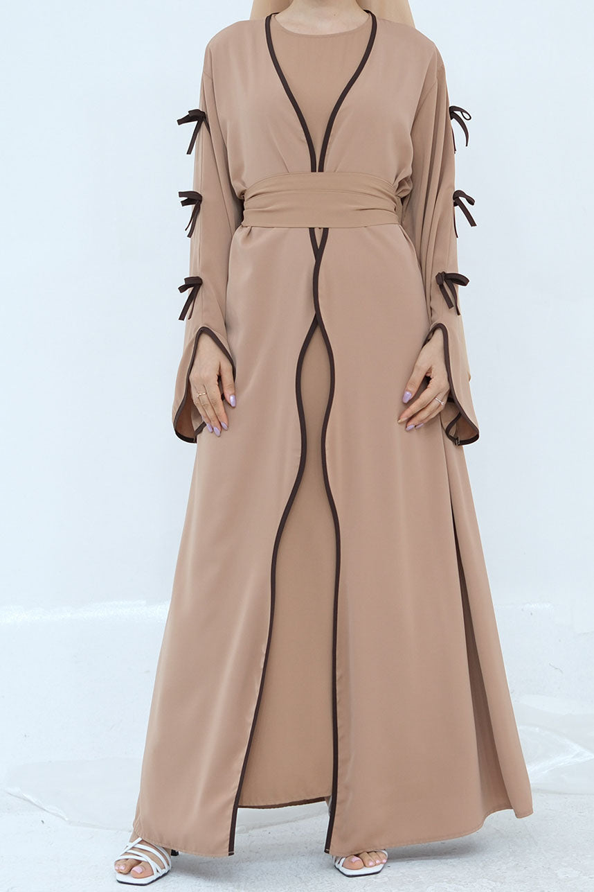Yasira Nida Elegant Bow-Tie Open Abaya 962 - Khaki