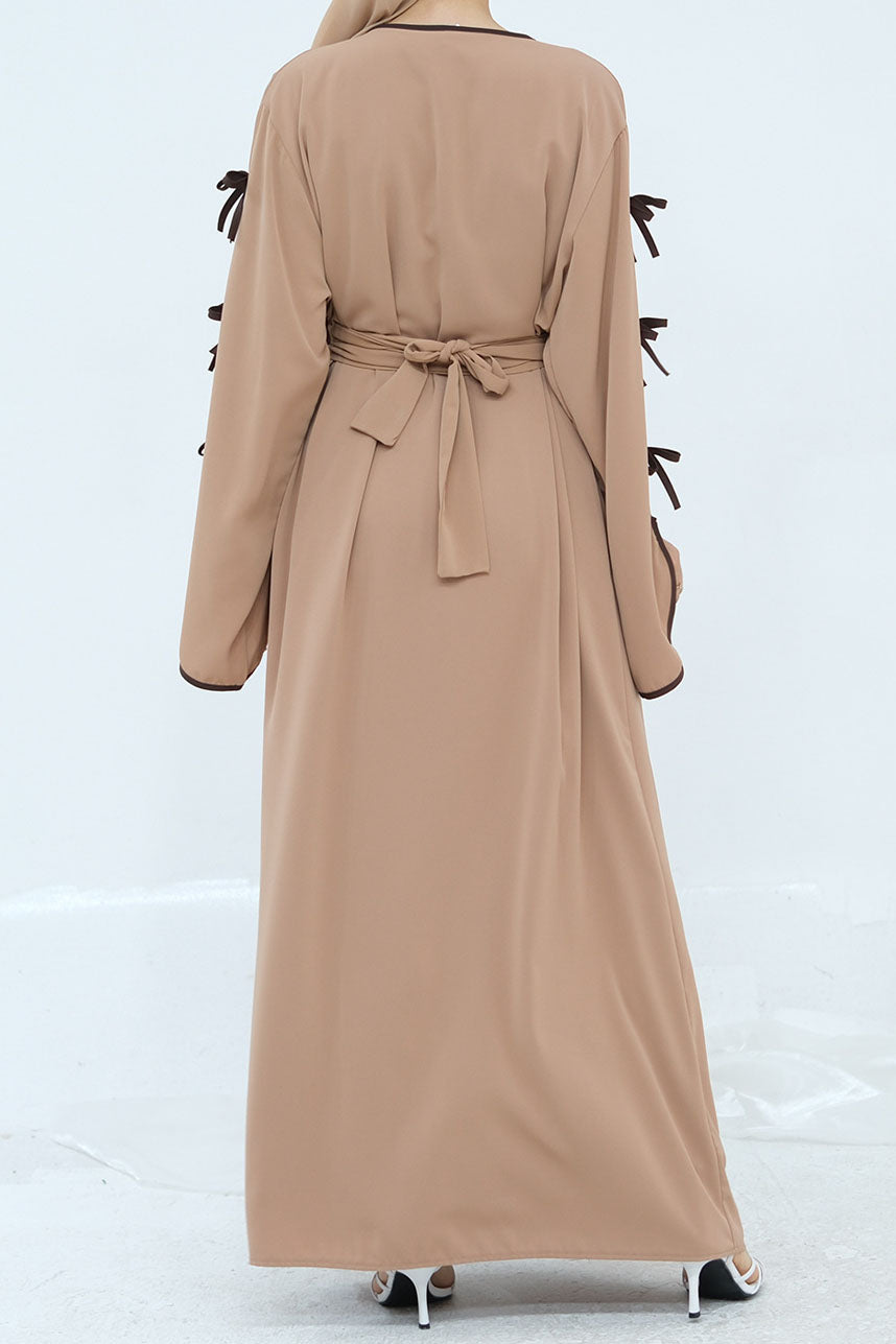 Yasira Nida Elegant Bow-Tie Open Abaya 962 - Khaki