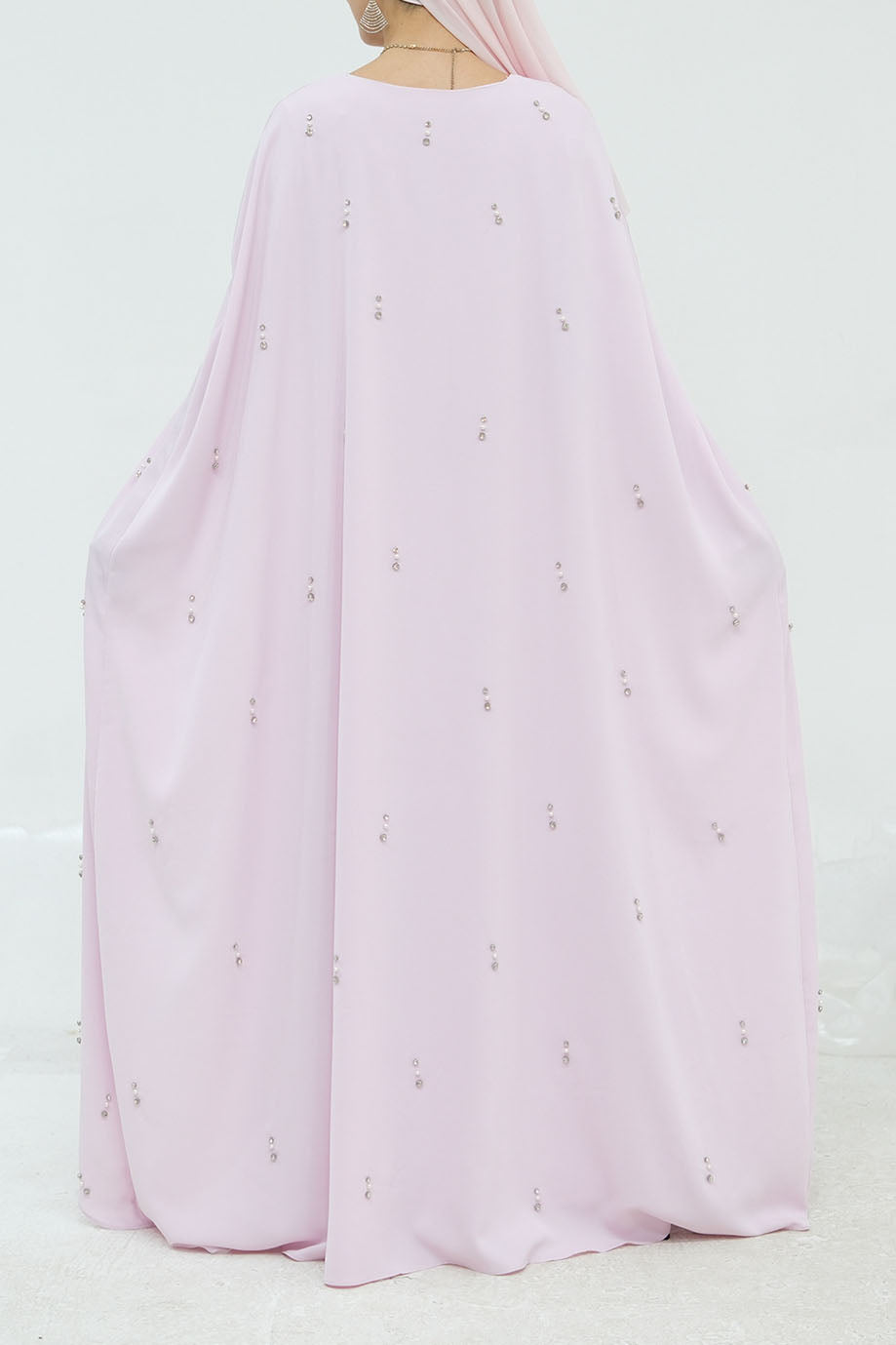 Aureya Solid Crystal-Embellished Faux Two-Piece Abaya 997 –Pink