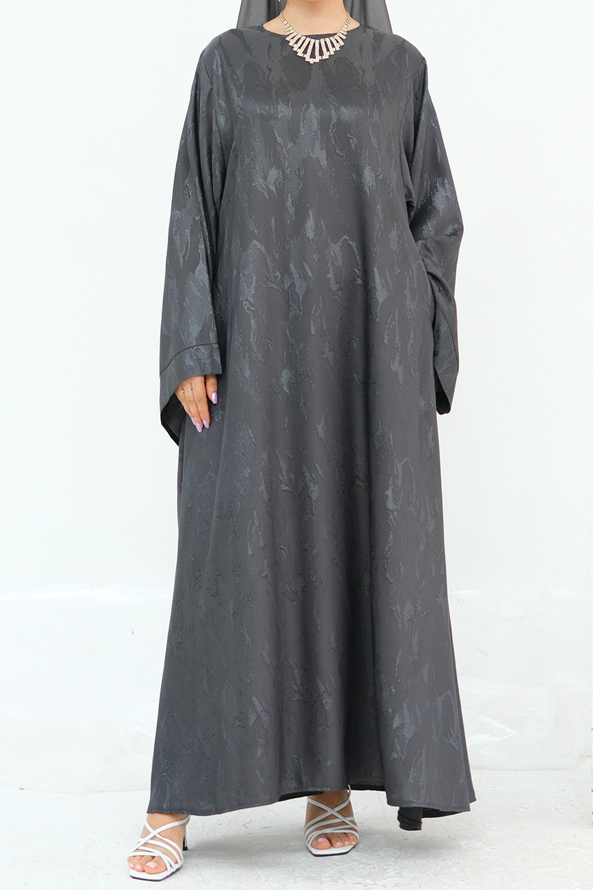 Opaline Textured-Jacquard Modest Abaya 001 – Slate Grey
