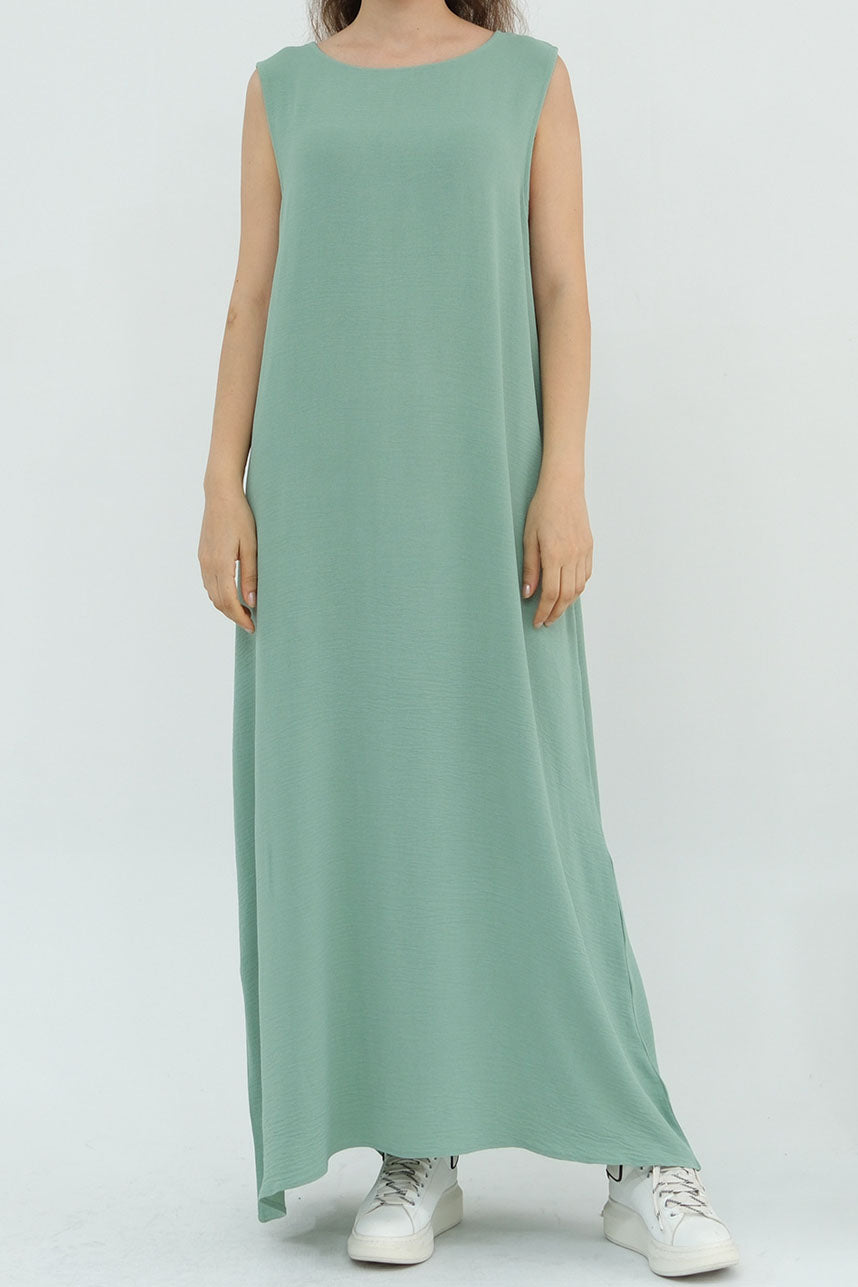 Edenveil Open Abaya & Sleeveless Dress Set 1018 – Seafoam Green