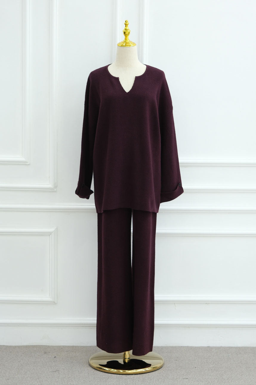Terra Keyhole V-Neck Thick-Knit Modest Set WDM006 – Purple