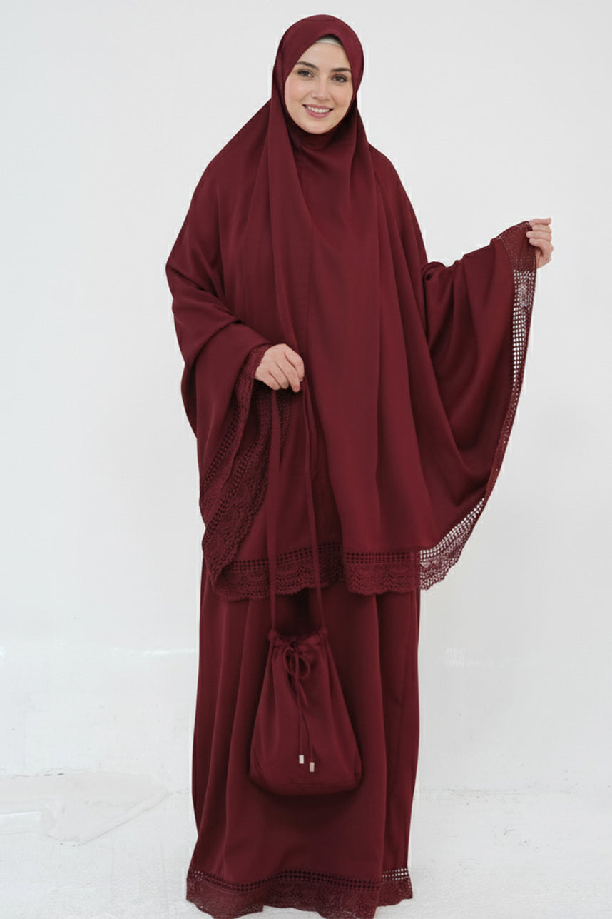 Dawnmist Lace Trim Modest Prayer Set 957 – Burgundy