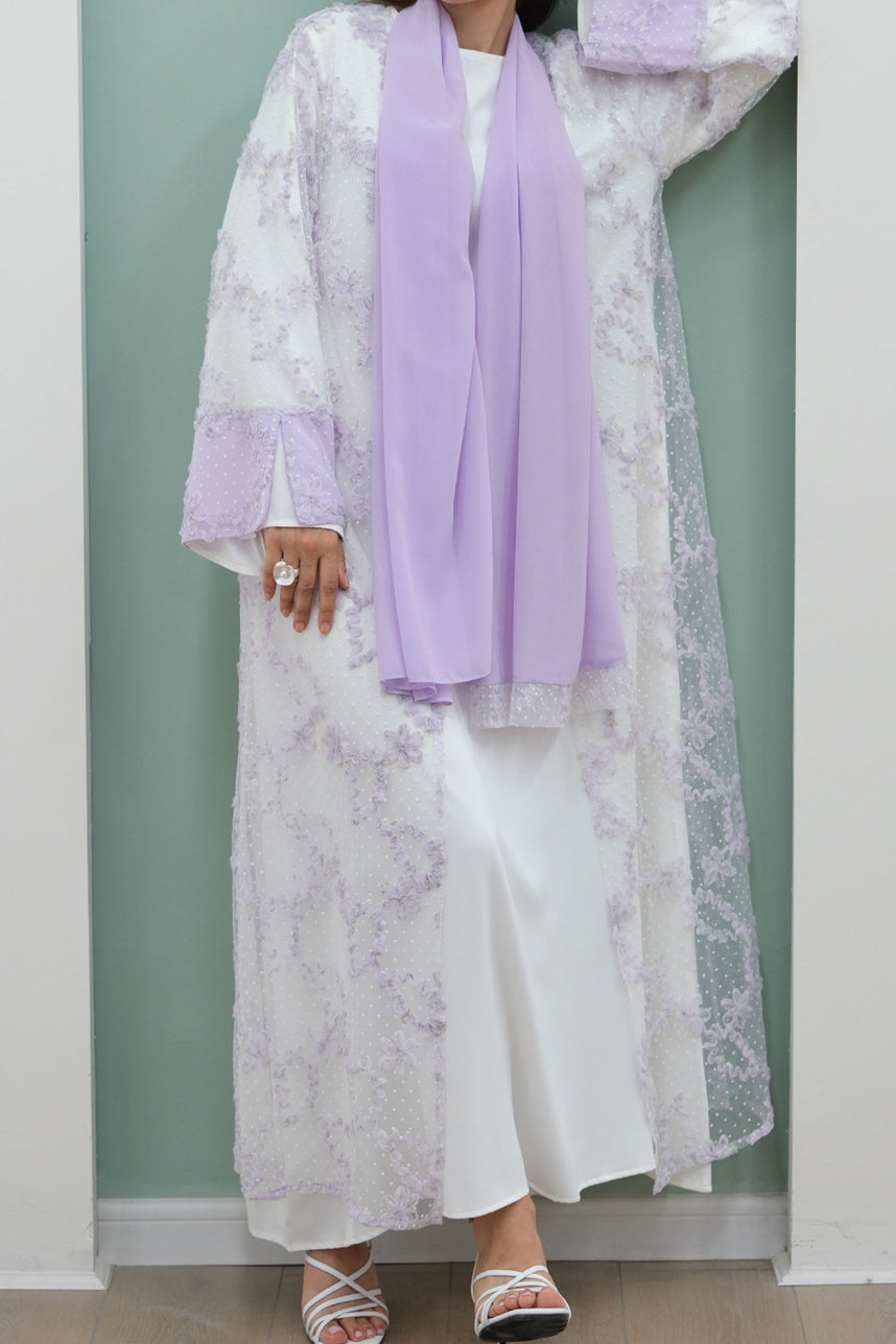 Vionne 3D Floral Mesh Open Abaya 1074 – Purple