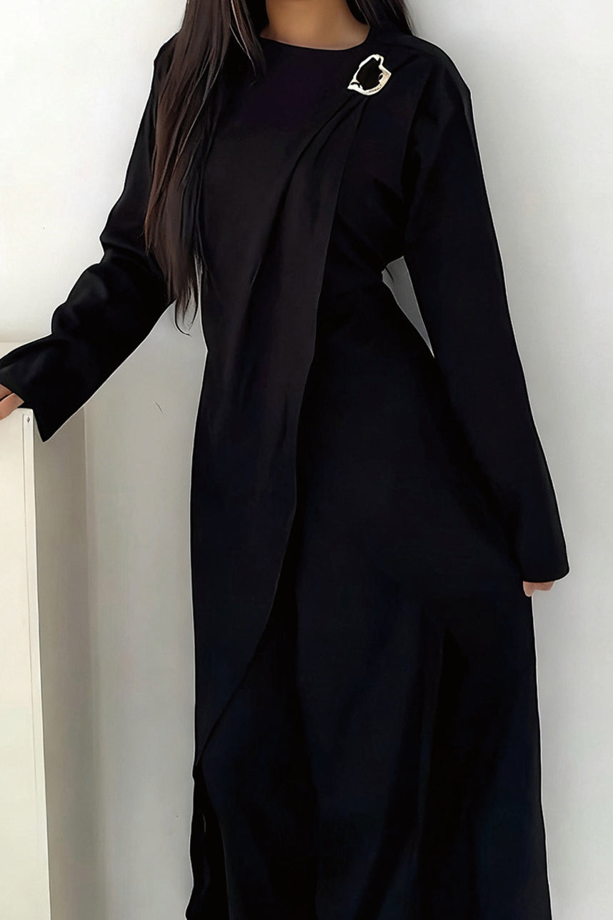 Elowen Elegant Draped Modest Ensemble 1103 – Black