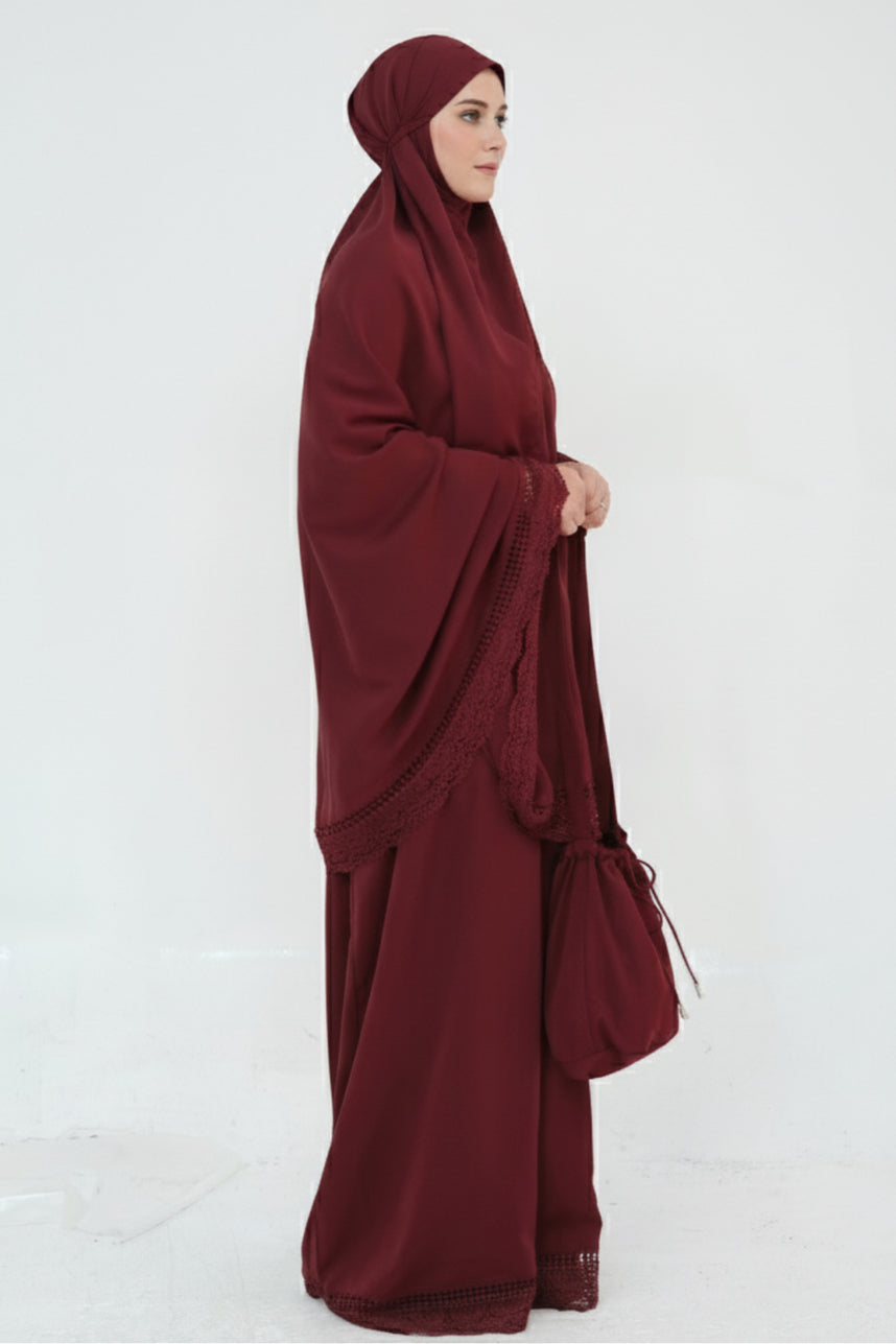 Dawnmist Lace Trim Modest Prayer Set 957 – Burgundy