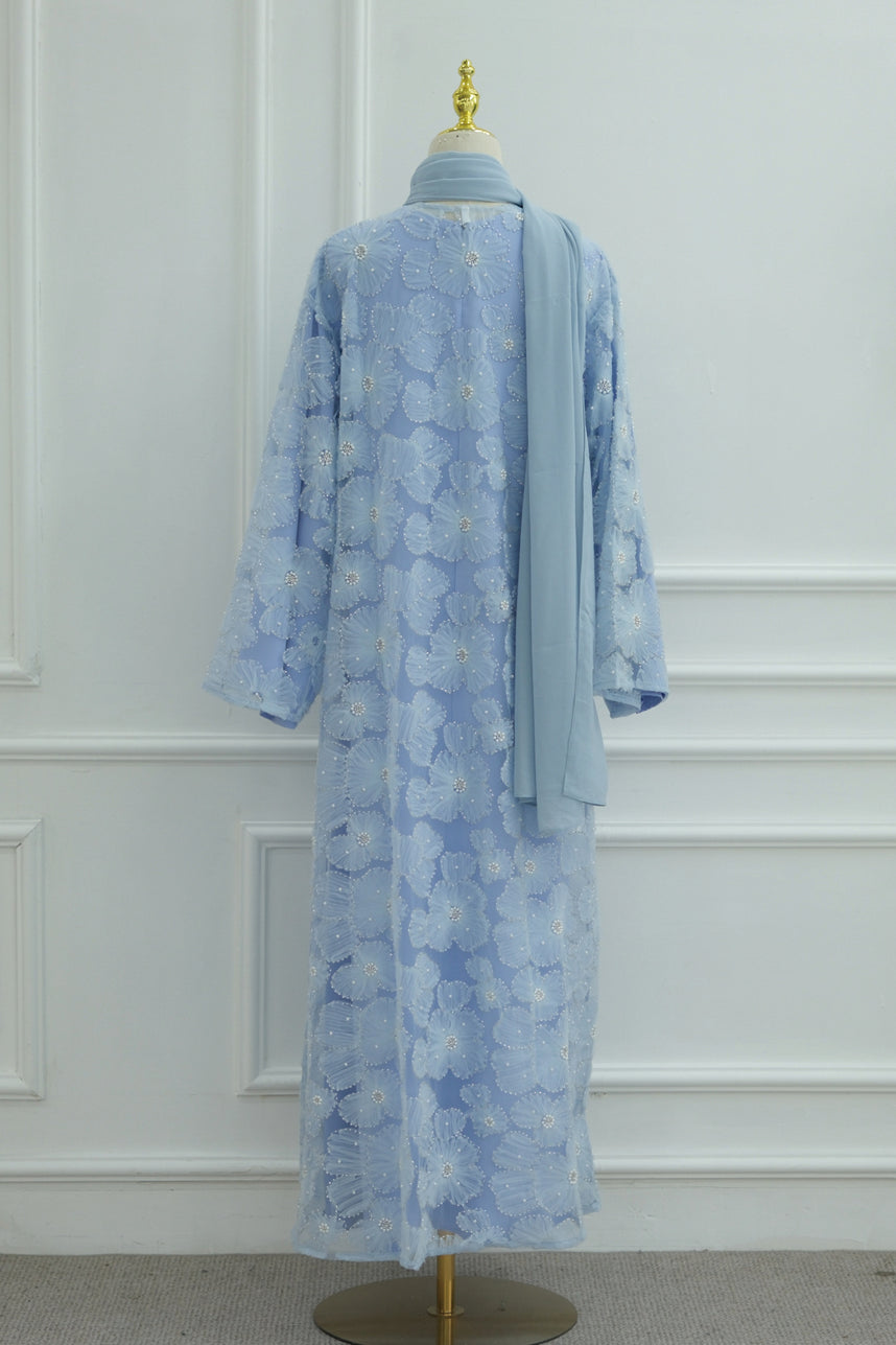 Auralis 3D Floral Beaded Mesh Open Abaya 1069 – Blue