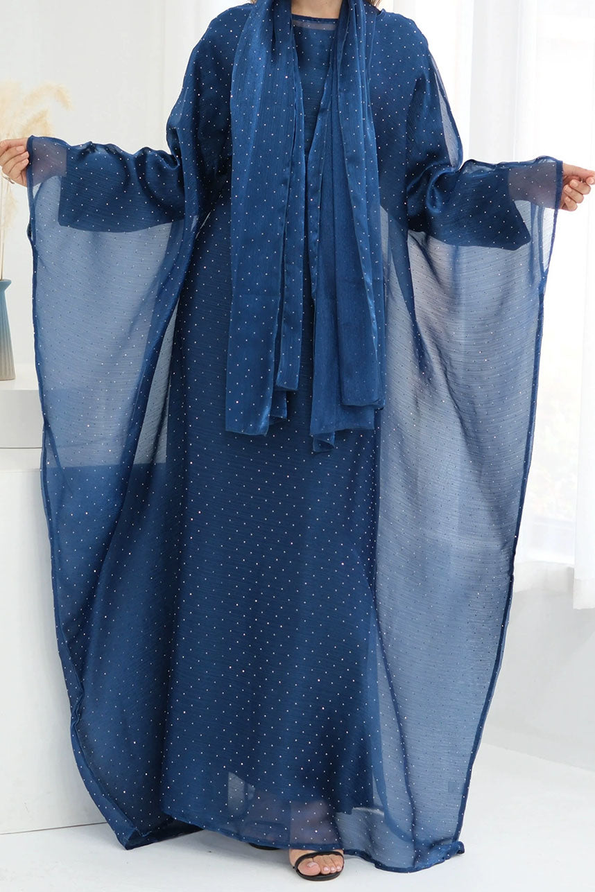 Aria Rhinestone-Embellished Elegant  Dress 1045 – Dark Blue