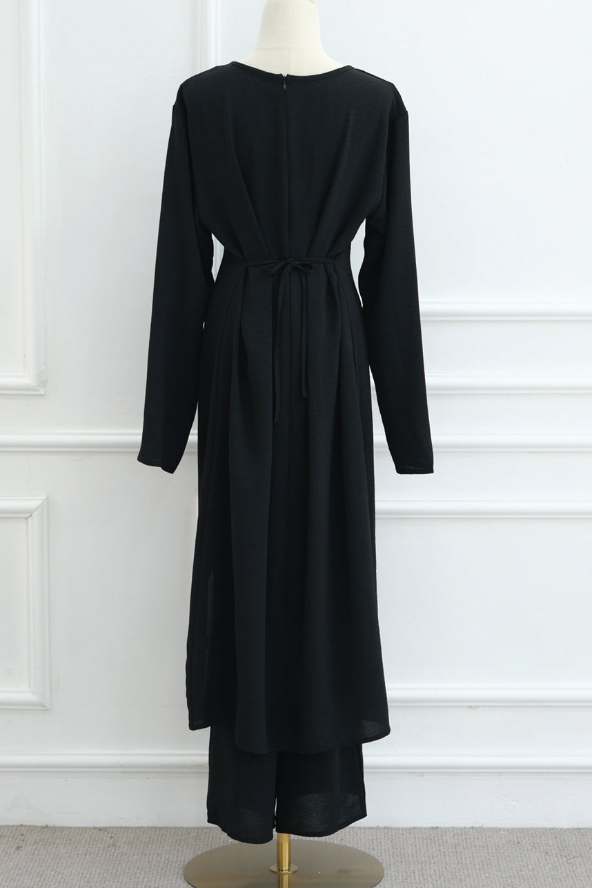 Elowen Elegant Draped Modest Ensemble 1103 – Black