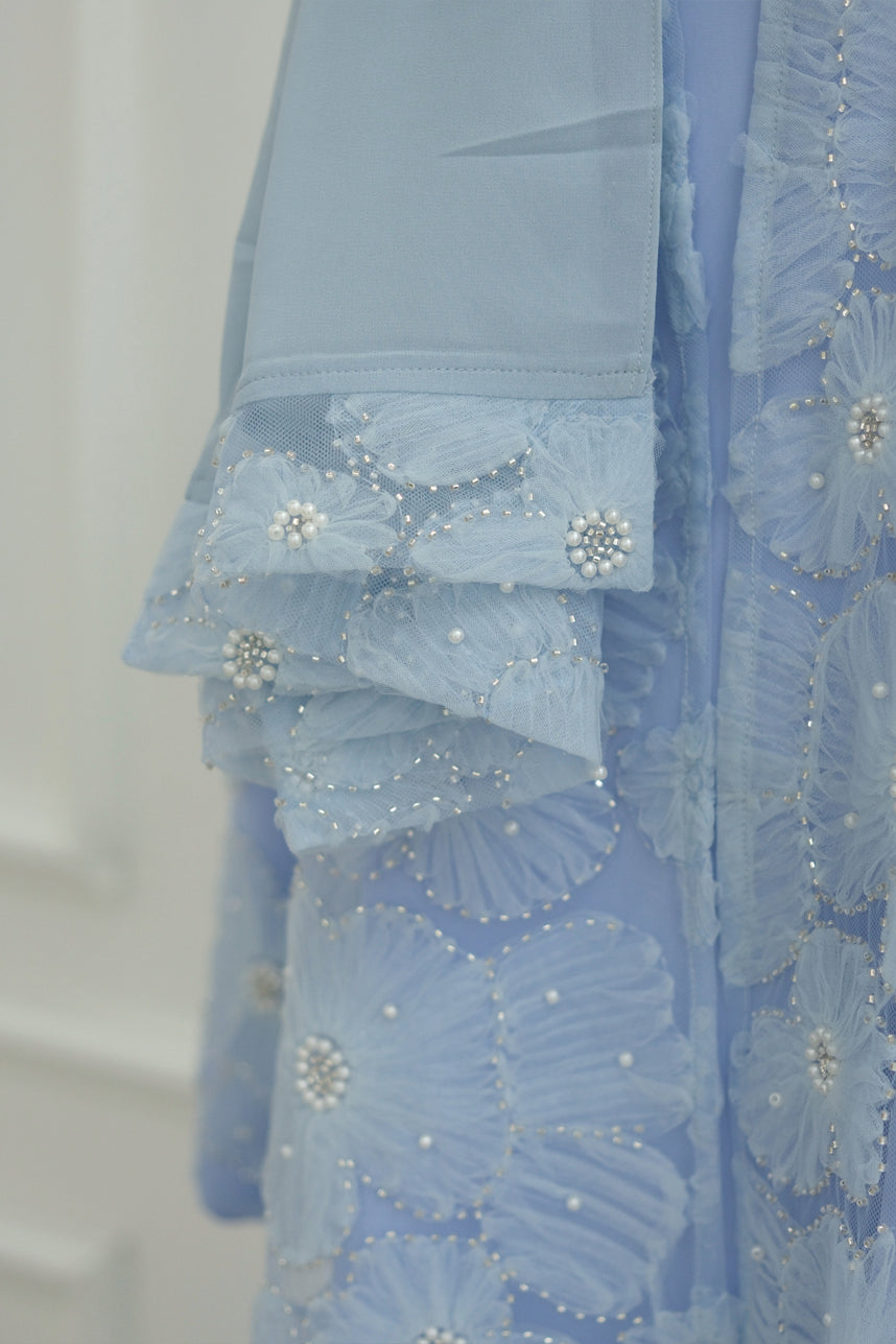 Auralis 3D Floral Beaded Mesh Open Abaya 1069 – Blue
