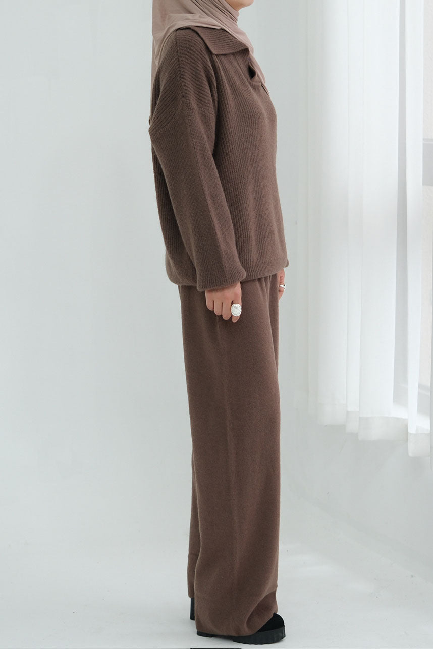 Monara Collared Thick-Knit Two-Piece Modest Set 008 – Coffee