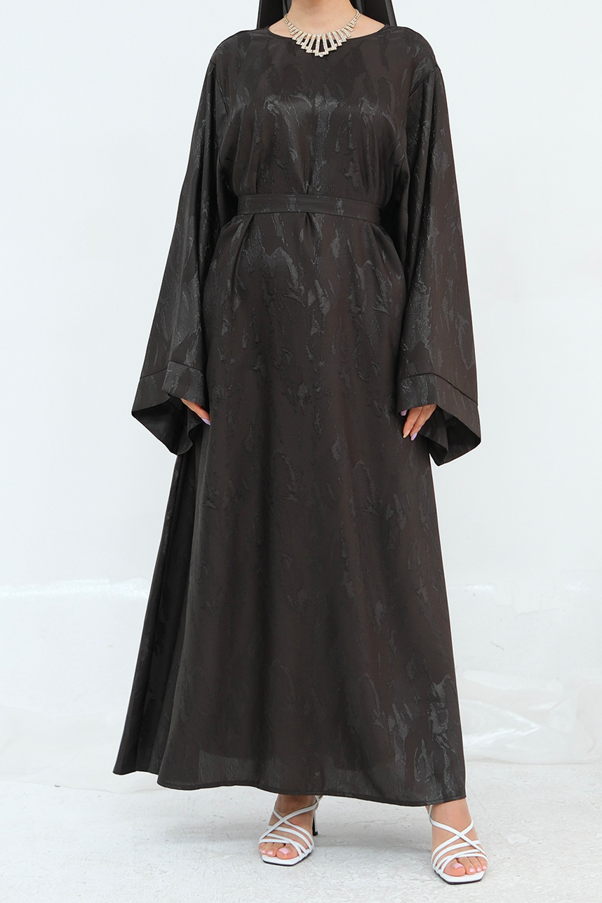 Opaline Textured-Jacquard Modest Maxi Dress DB001 – Chocolate Brown