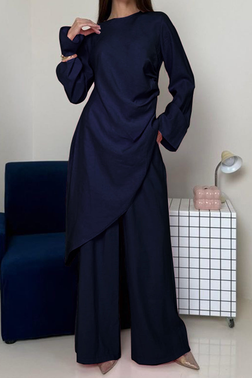 Solaya Draped Asymmetrical Modest Ensemble 1105 – Navy Blue