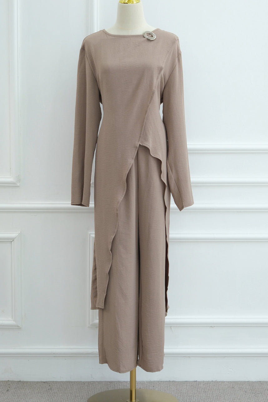 Elowen Elegant Draped Modest Ensemble 1103 – Taupe