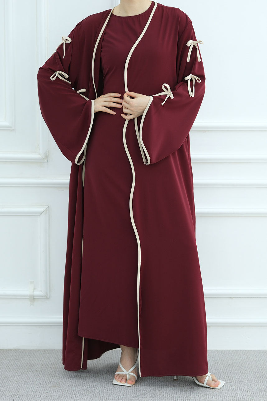 Yasira Nida Elegant Bow-Tie Open Abaya 962 - Wine