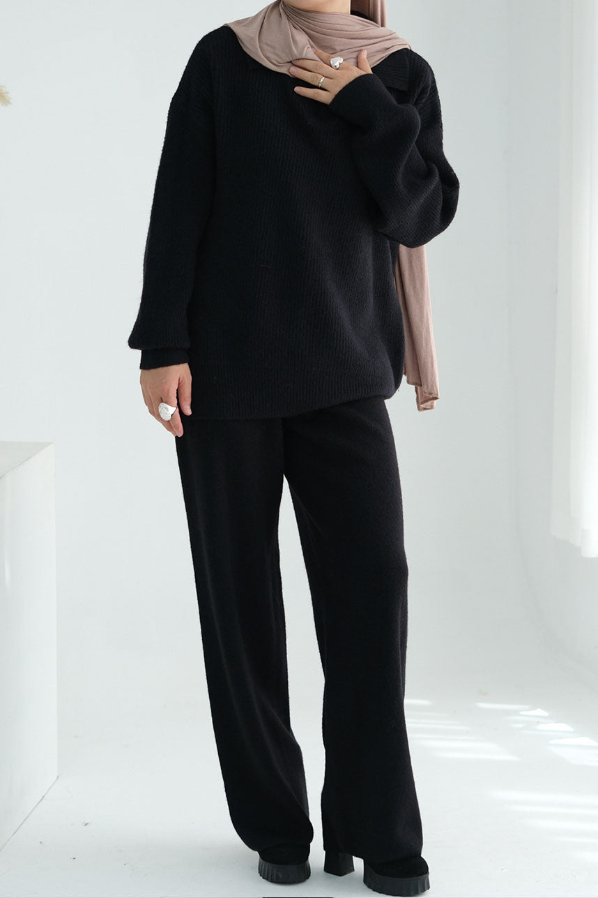 Monara Collared Thick-Knit Two-Piece Modest Set 008 – Black