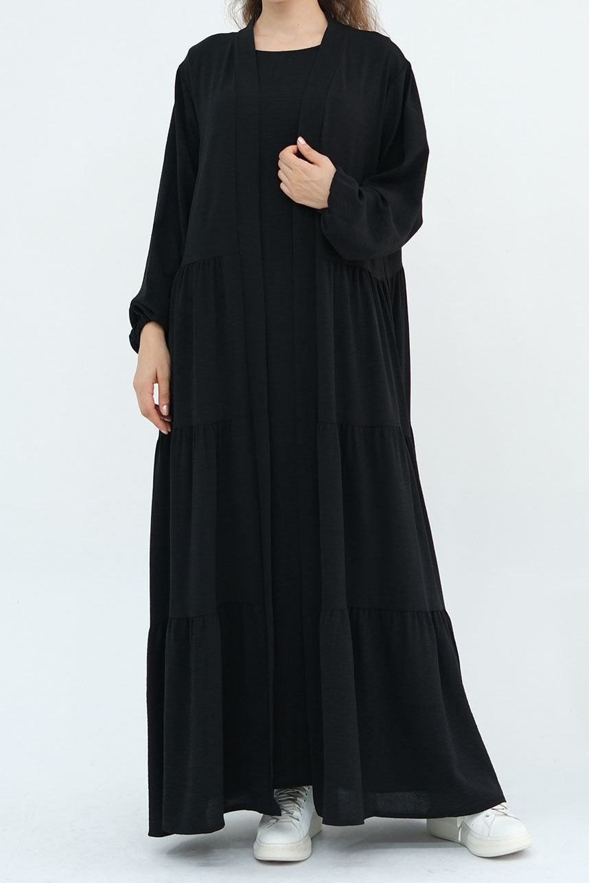 Edenveil Open Abaya & Sleeveless Dress Set 1018 – Black