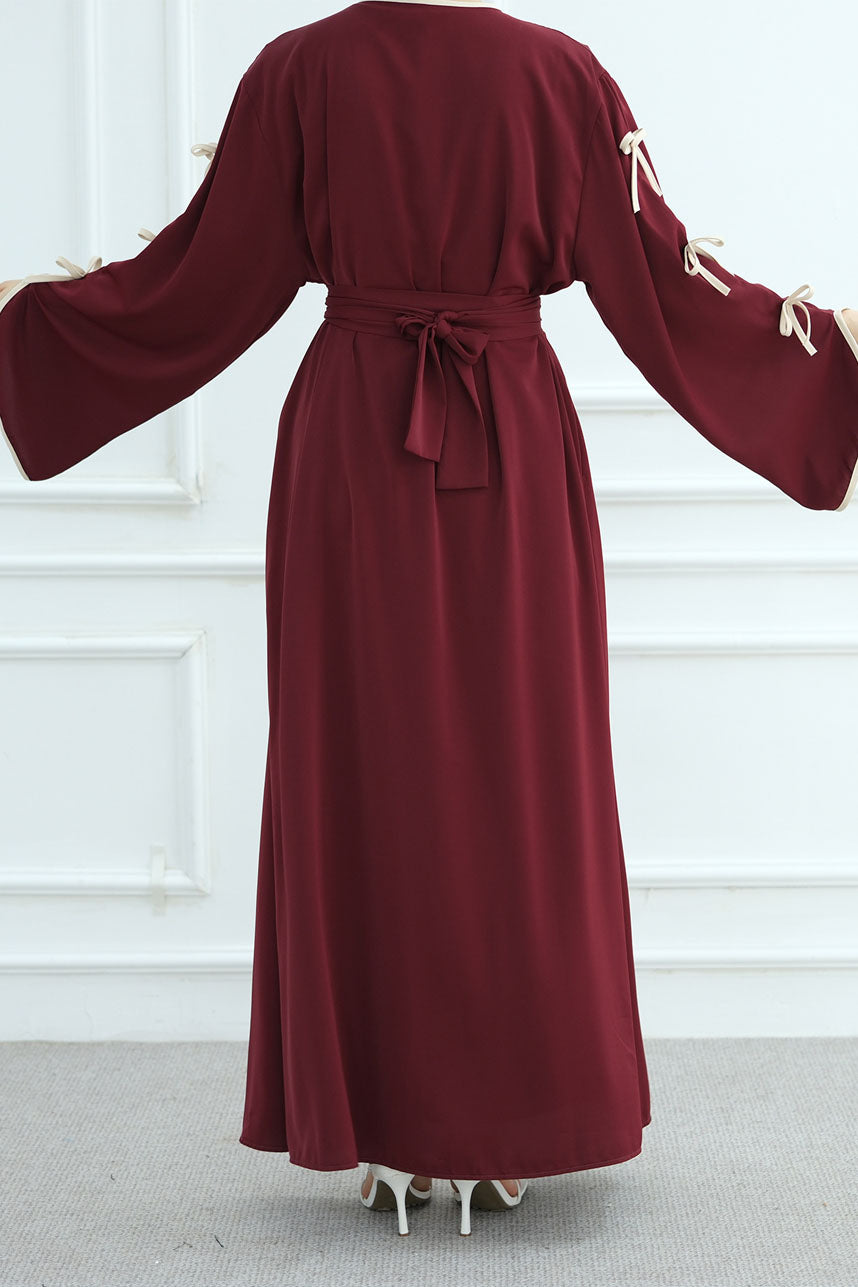 Yasira Nida Elegant Bow-Tie Open Abaya 962 - Wine