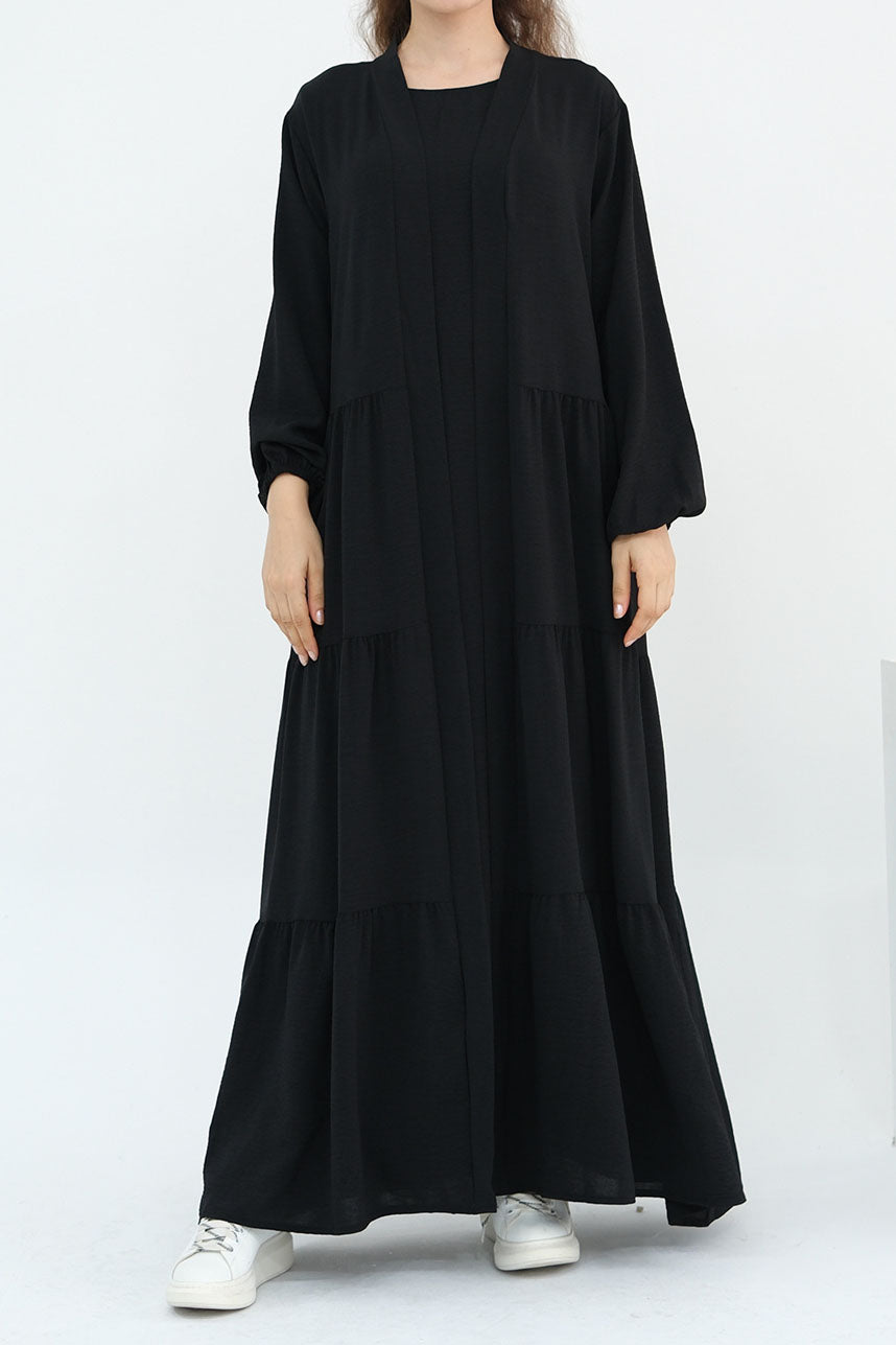 Edenveil Open Abaya & Sleeveless Dress Set 1018 – Black