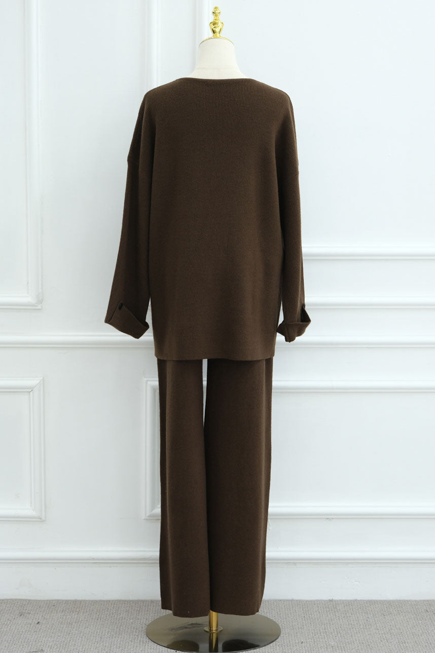Terra Keyhole V-Neck Thick-Knit Modest Set WDM006 – Coffee