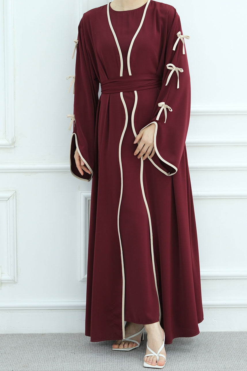 Yasira Nida Elegant Bow-Tie Open Abaya 962 - Wine