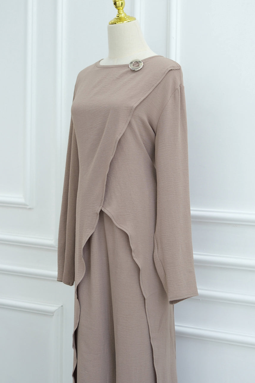 Elowen Elegant Draped Modest Ensemble 1103 – Taupe