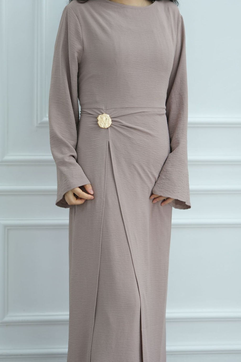 Velora Elegant Ruched Maxi Dress Abaya 1077 – Dusty Rose