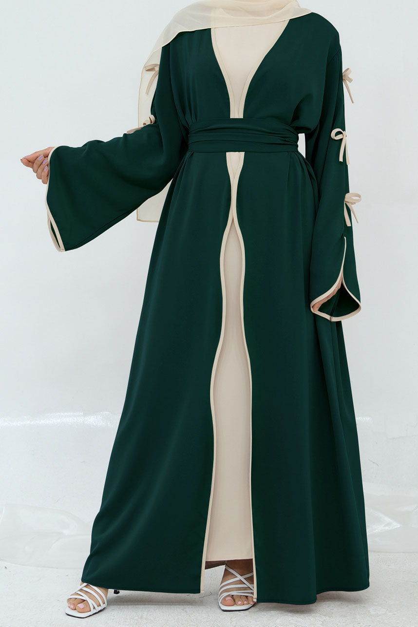 Yasira Nida Elegant Bow-Tie Open Abaya 962 - Dark Green