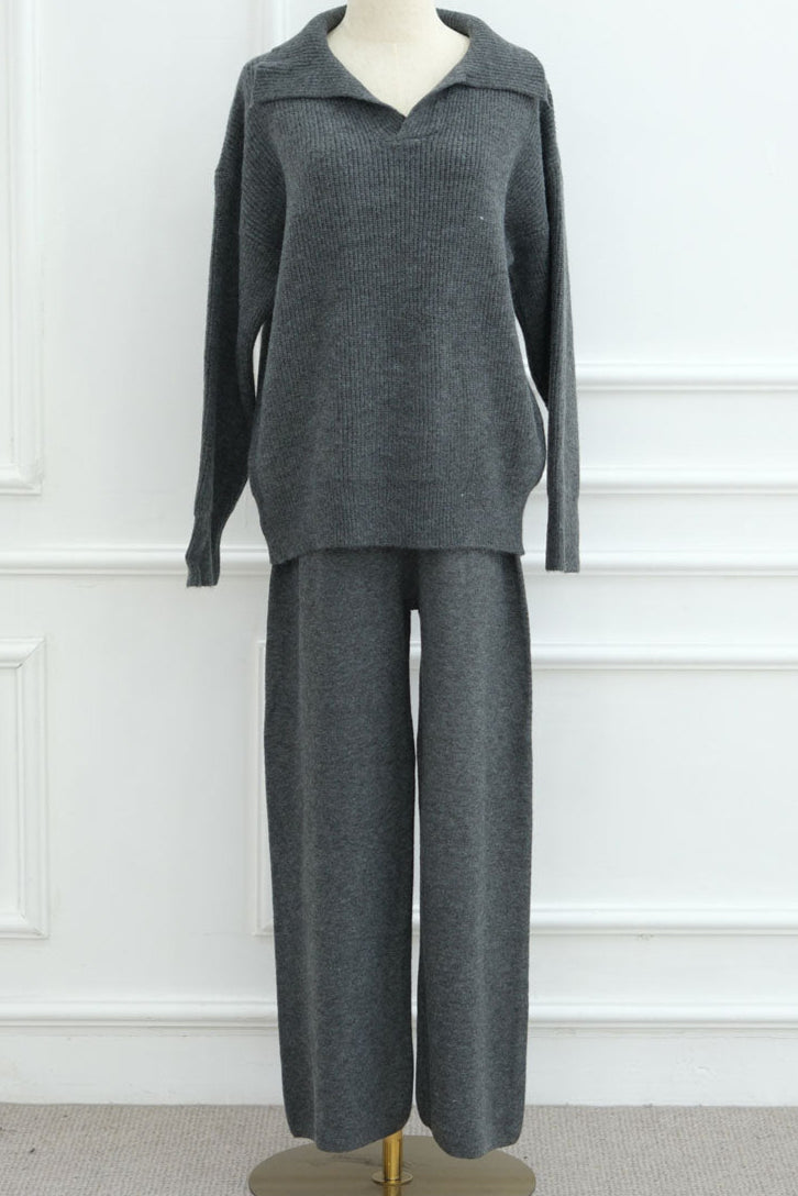 Monara Collared Thick-Knit Two-Piece Modest Set 008 – Dark Gray