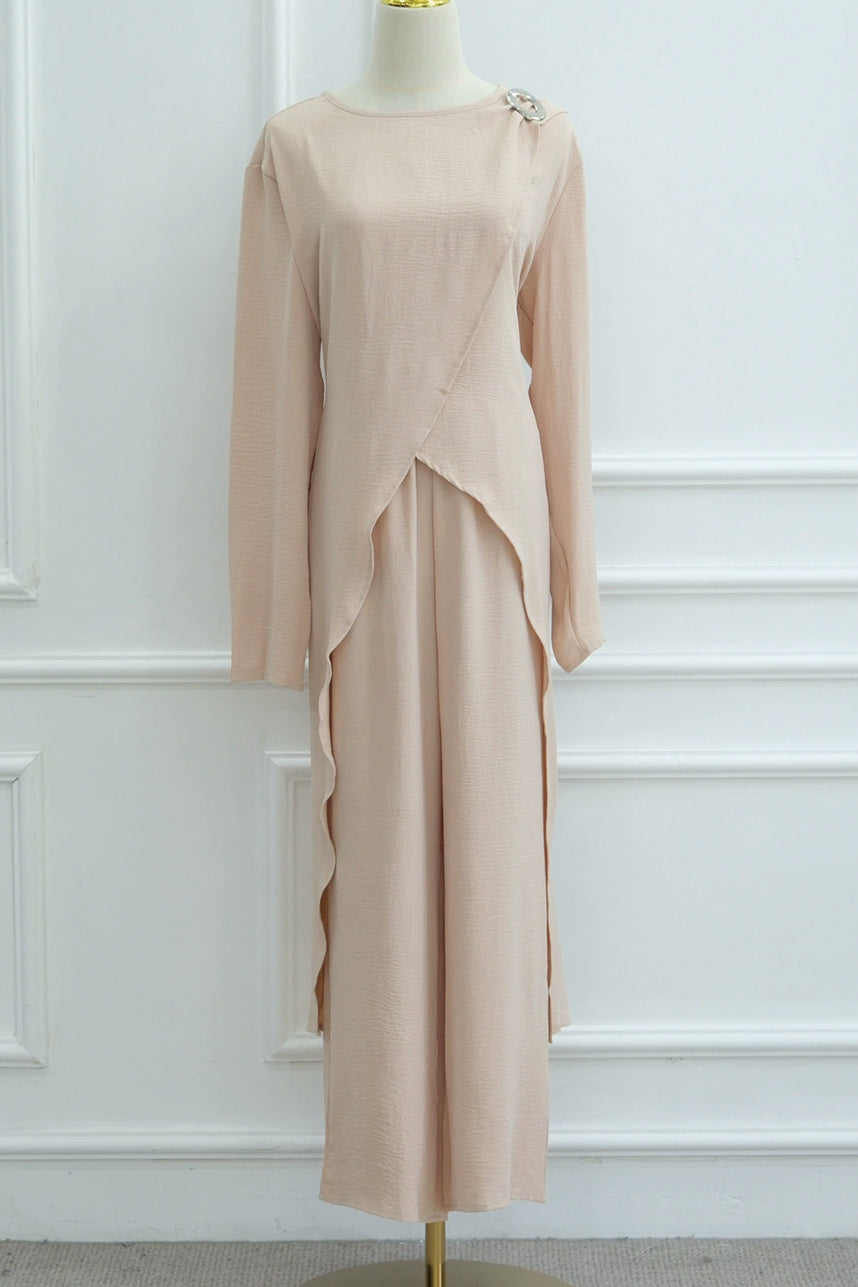 Elowen Elegant Draped Modest Ensemble 1103 – Apricot
