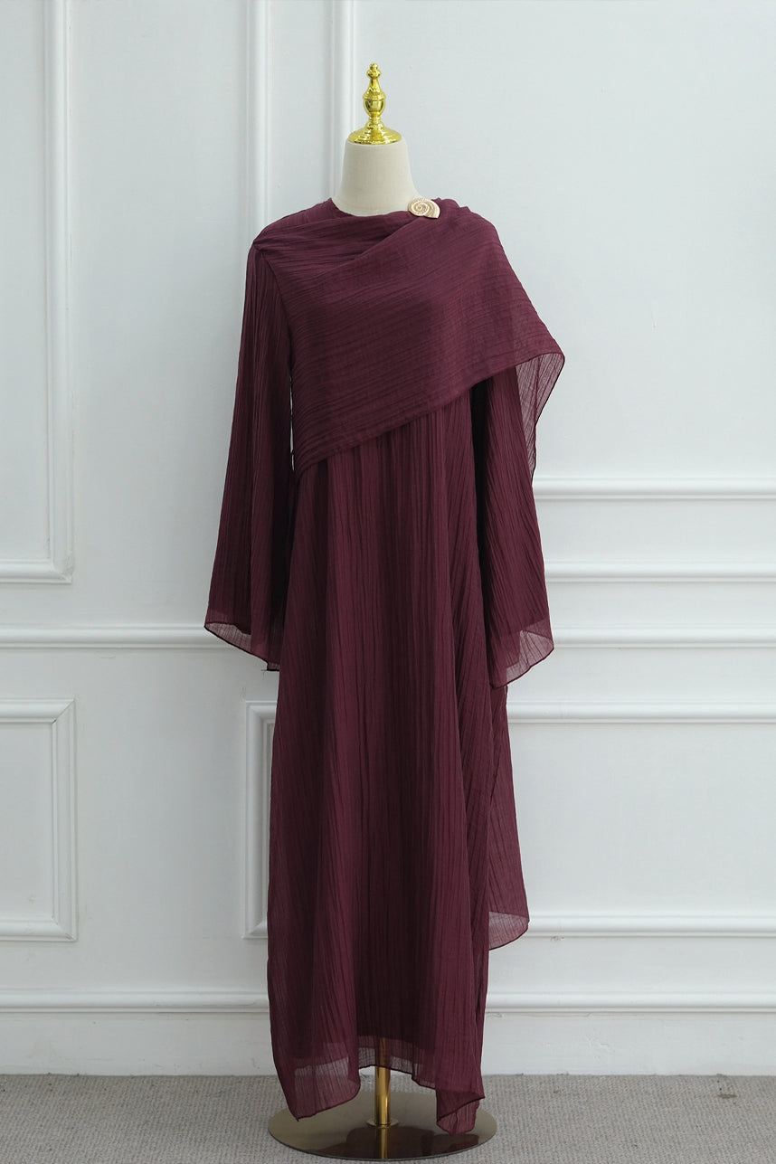 Serenne Double-Layer Elegant Modest Dress 1088 – Burgundy