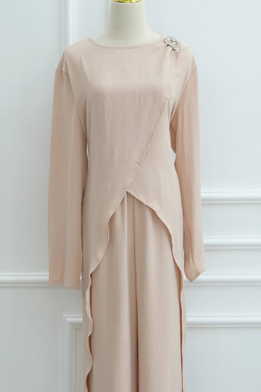 Elowen Elegant Draped Modest Ensemble 1103 – Apricot