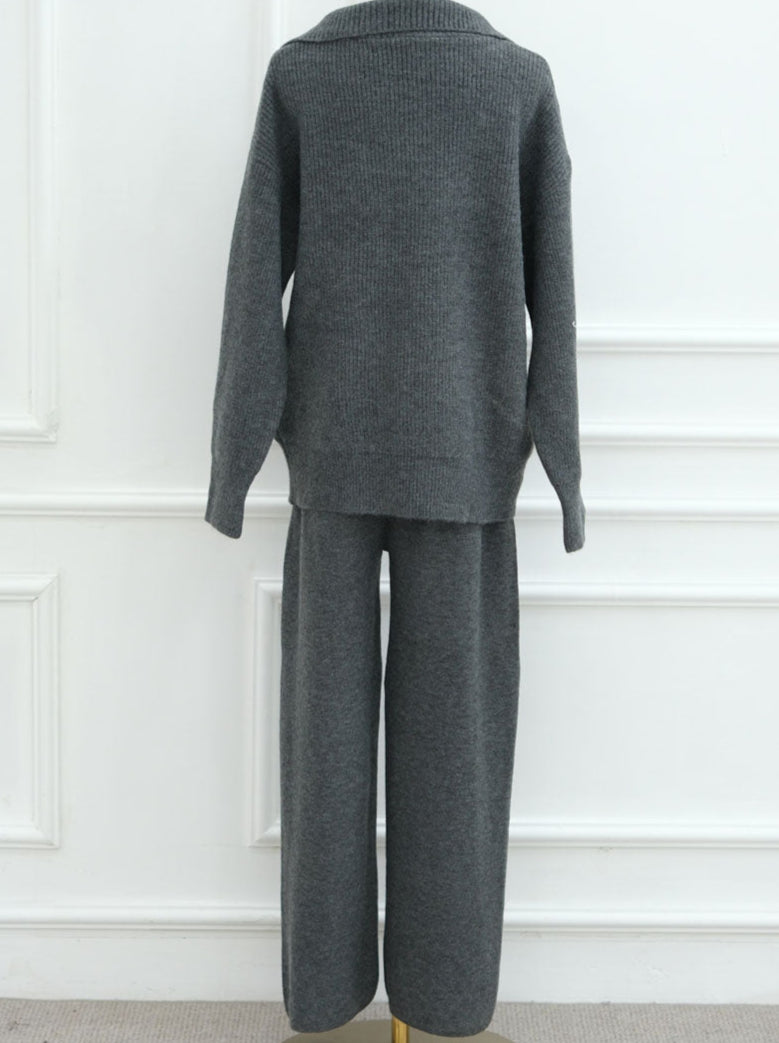 Monara Collared Thick-Knit Two-Piece Modest Set 008 – Dark Gray