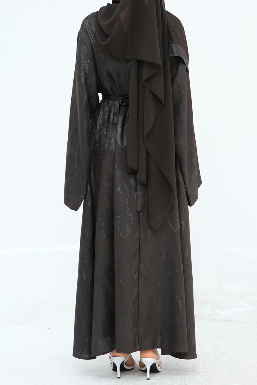 Opaline Textured-Jacquard Modest Maxi Dress DB001 – Chocolate Brown
