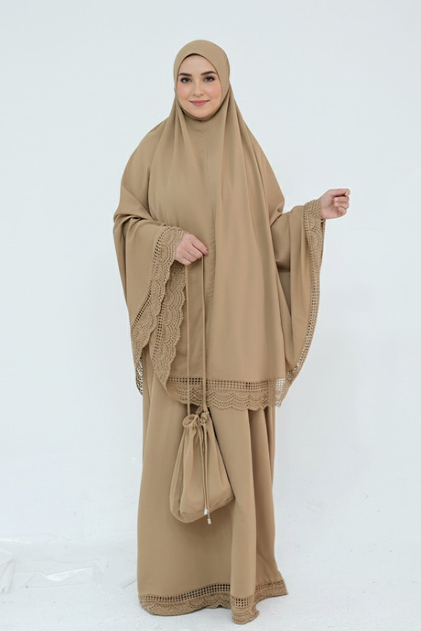 Dawnmist Lace Trim Modest Prayer Set 957 – Sand