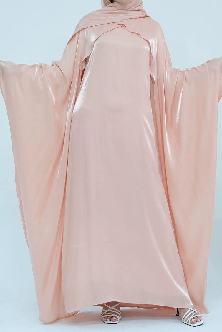 Solenne Pearl-Sheen Elegant Two-Piece Abaya 1028 – Soft Peach