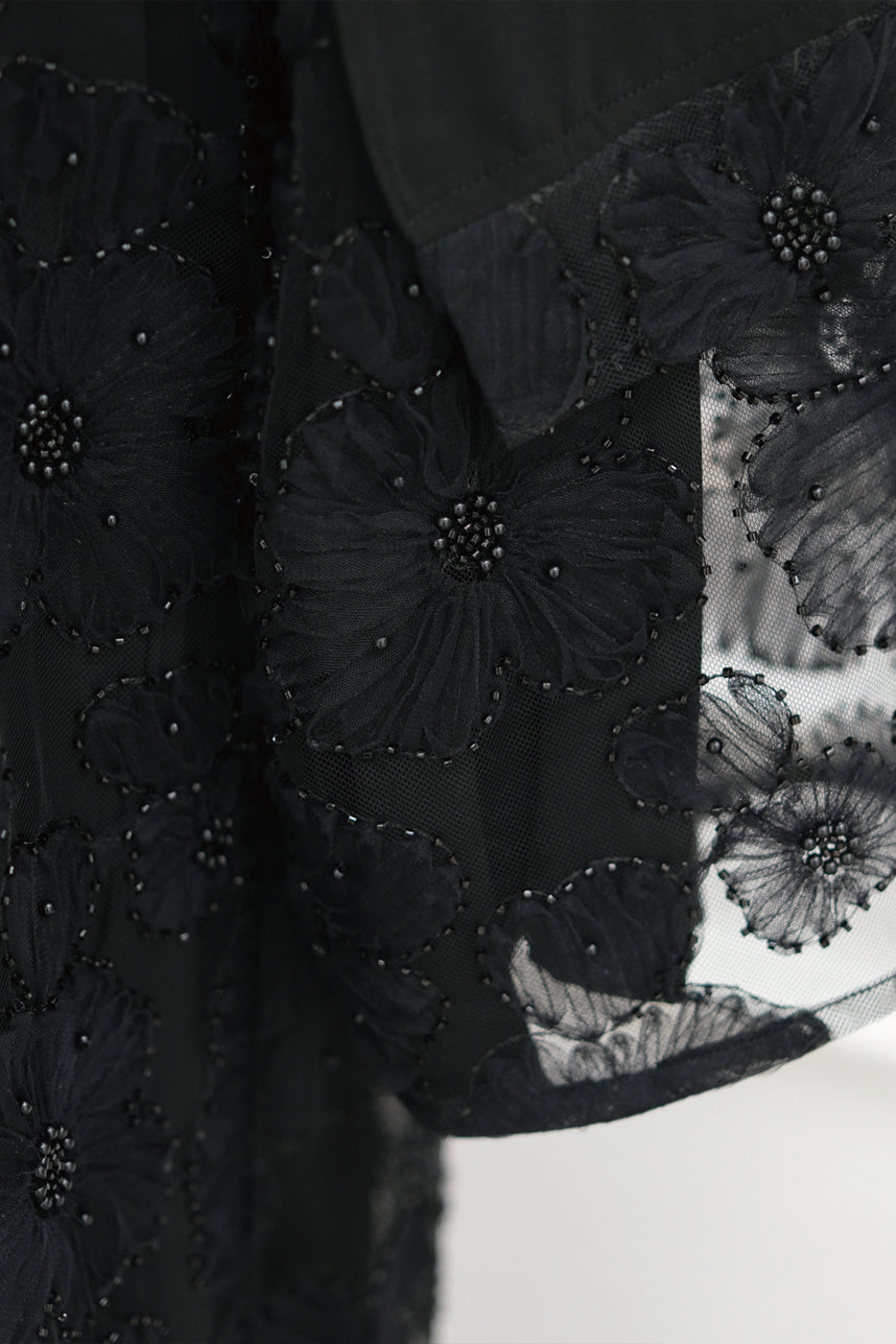 Auralis 3D Floral Beaded Mesh Open Abaya 1069 – Black