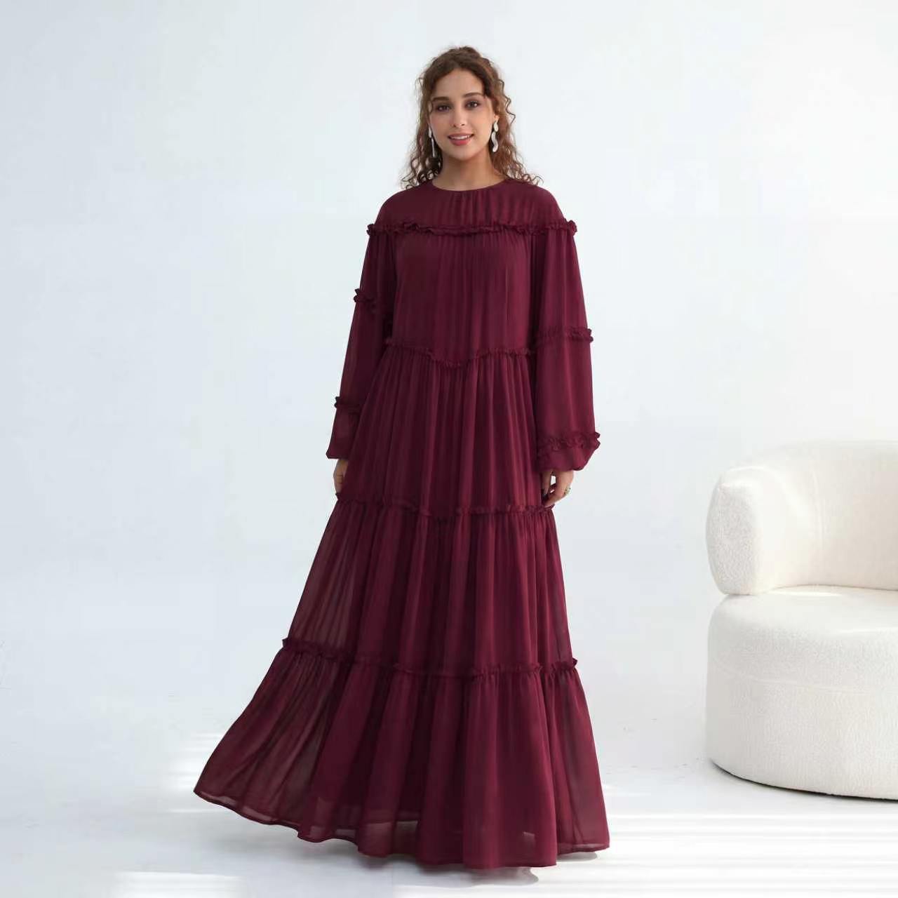 Loriya luxury long-sleeved dress with large skirt and double-layer cake skirt LR1161