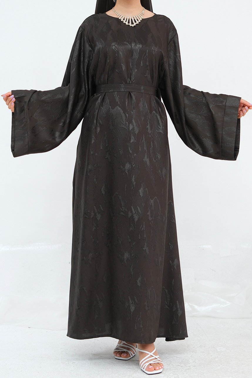 Opaline Textured-Jacquard Modest Maxi Dress DB001 – Chocolate Brown