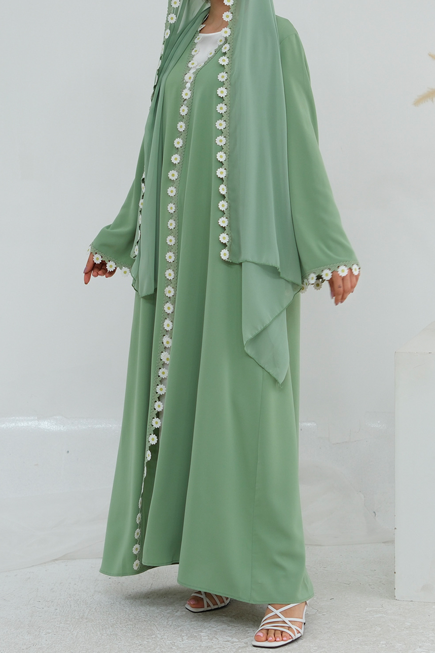 Mireya Open Abaya & Hijab Set 1048 – Mint Green